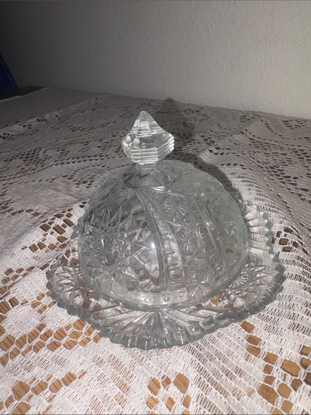 Pressed Glass Covered Butter Dish - Clear Glass
